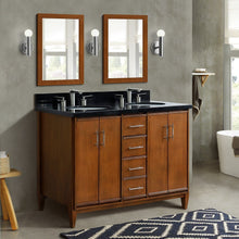 Load image into Gallery viewer, Bellaterra 49&quot; Double Sink Vanity in Walnut Finish with Counter Top and Sink 400901-49D-WA, Black Galaxy Granite / Oval, Front