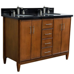 Bellaterra 49" Double Sink Vanity in Walnut Finish with Counter Top and Sink 400901-49D-WA, Black Galaxy Granite / Oval, Front