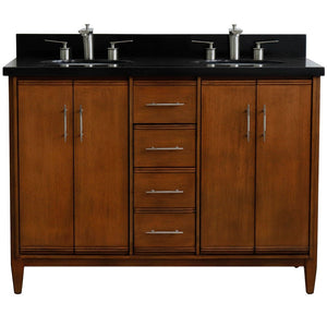 Bellaterra 49" Double Sink Vanity in Walnut Finish with Counter Top and Sink 400901-49D-WA, Black Galaxy Granite / Oval, Front