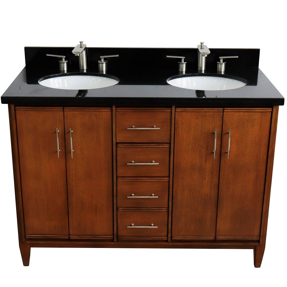 Bellaterra 49" Double Sink Vanity in Walnut Finish with Counter Top and Sink 400901-49D-WA, Black Galaxy Granite / Oval, Front