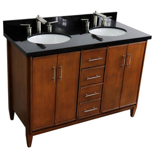 Bellaterra 49" Double Sink Vanity in Walnut Finish with Counter Top and Sink 400901-49D-WA, Black Galaxy Granite / Oval, Side view