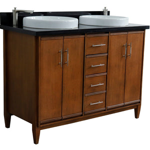 Bellaterra 49" Double Sink Vanity in Walnut Finish with Counter Top and Sink 400901-49D-WA, Black Galaxy Granite / Round, Front