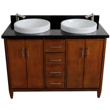 Load image into Gallery viewer, Bellaterra 49&quot; Double Sink Vanity in Walnut Finish with Counter Top and Sink 400901-49D-WA, Black Galaxy Granite / Round, Front Top