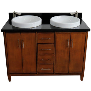 Bellaterra 49" Double Sink Vanity in Walnut Finish with Counter Top and Sink 400901-49D-WA, Black Galaxy Granite / Round, Front Top