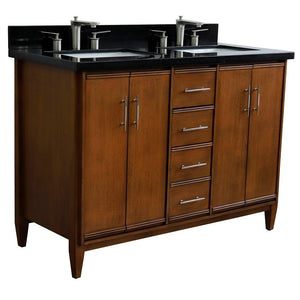 Bellaterra 49" Double Sink Vanity in Walnut Finish with Counter Top and Sink 400901-49D-WA, Black Galaxy Granite / Rectangle, Front
