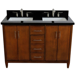 Bellaterra 49" Double Sink Vanity in Walnut Finish with Counter Top and Sink 400901-49D-WA, Black Galaxy Granite / Rectangle, Front