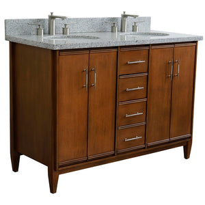 Bellaterra 49" Double Sink Vanity in Walnut Finish with Counter Top and Sink 400901-49D-WA, Gray Granite / Oval, Front
