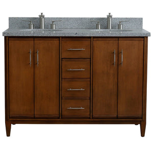 Bellaterra 49" Double Sink Vanity in Walnut Finish with Counter Top and Sink 400901-49D-WA, Gray Granite / Oval, Front