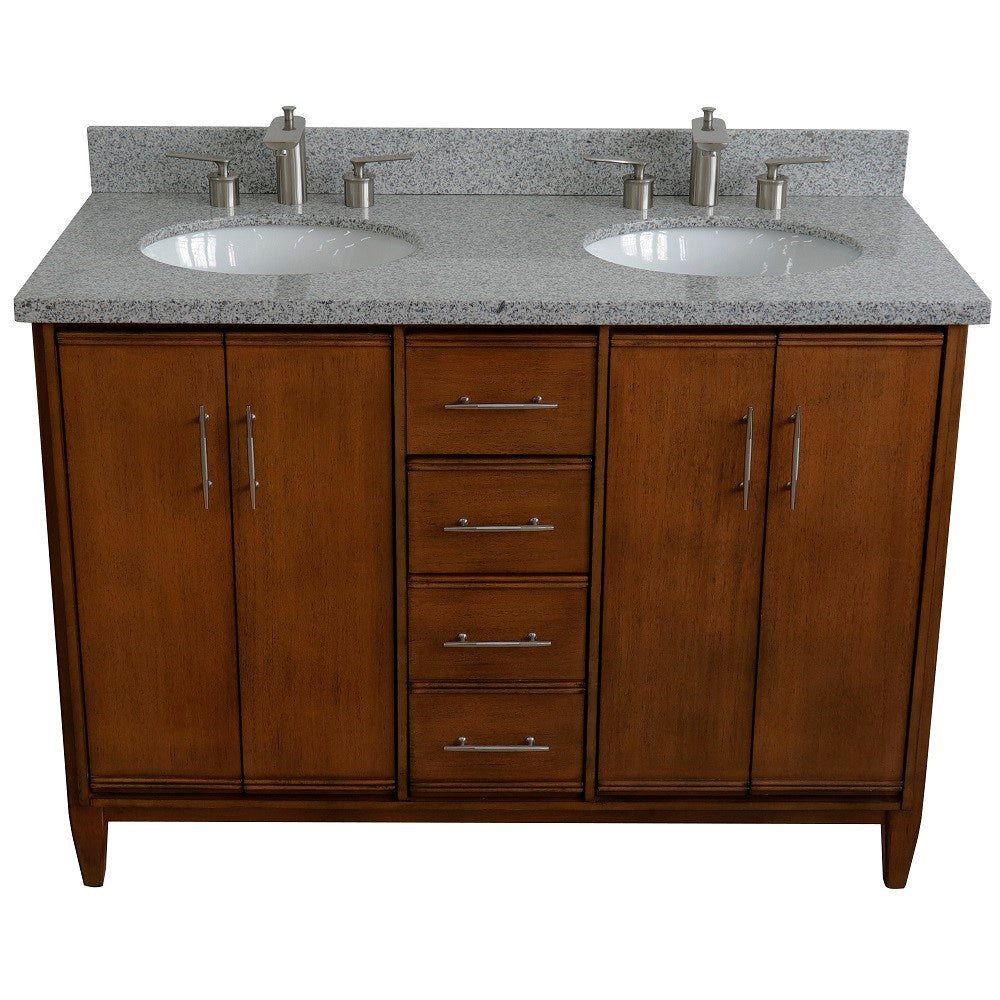 Bellaterra 49" Double Sink Vanity in Walnut Finish with Counter Top and Sink 400901-49D-WA, Gray Granite / Oval, Front