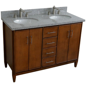 Bellaterra 49" Double Sink Vanity in Walnut Finish with Counter Top and Sink 400901-49D-WA, Gray Granite / Oval, Front Top