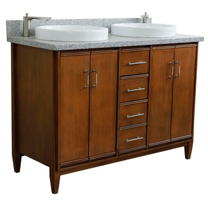 Bellaterra 49" Double Sink Vanity in Walnut Finish with Counter Top and Sink 400901-49D-WA, Gray Granite / Round, Front