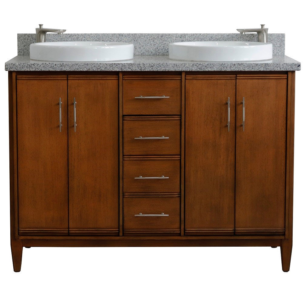 Bellaterra 49" Double Sink Vanity in Walnut Finish with Counter Top and Sink 400901-49D-WA, Gray Granite / Round, Front