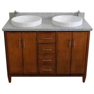 Bellaterra 49" Double Sink Vanity in Walnut Finish with Counter Top and Sink 400901-49D-WA, Gray Granite / Round, Front Top