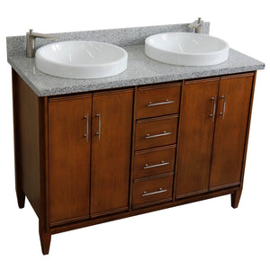 Bellaterra 49" Double Sink Vanity in Walnut Finish with Counter Top and Sink 400901-49D-WA, Gray Granite / Round, Front Top