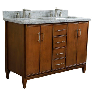 Bellaterra 49" Double Sink Vanity in Walnut Finish with Counter Top and Sink 400901-49D-WA, Gray Granite / Rectangle, Front