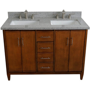 Bellaterra 49" Double Sink Vanity in Walnut Finish with Counter Top and Sink 400901-49D-WA, Gray Granite / Rectangle, Front Top
