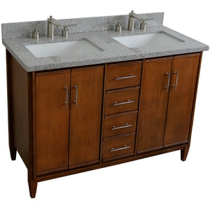 Bellaterra 49" Double Sink Vanity in Walnut Finish with Counter Top and Sink 400901-49D-WA, Gray Granite / Rectangle, Front Top