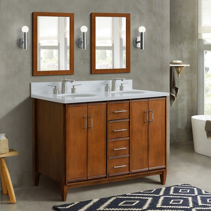 Bellaterra 49" Double Sink Vanity in Walnut Finish with Counter Top and Sink 400901-49D-WA, White Quartz / Oval, Front