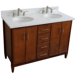 Bellaterra 49" Double Sink Vanity in Walnut Finish with Counter Top and Sink 400901-49D-WA, White Quartz / Oval, Front Top