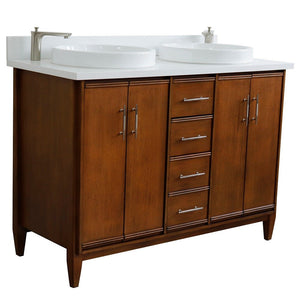 Bellaterra 49" Double Sink Vanity in Walnut Finish with Counter Top and Sink 400901-49D-WA, White Quartz / Round, Front