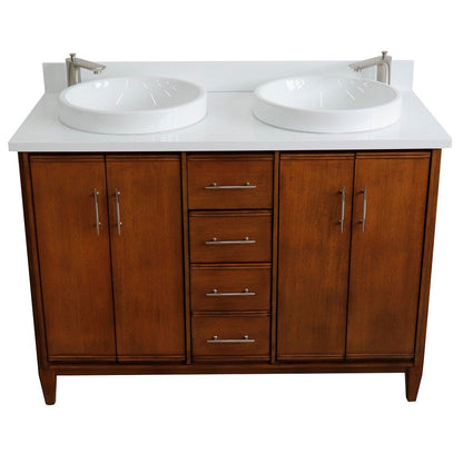 Bellaterra 49" Double Sink Vanity in Walnut Finish with Counter Top and Sink 400901-49D-WA, White Quartz / Round, Front