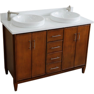 Bellaterra 49" Double Sink Vanity in Walnut Finish with Counter Top and Sink 400901-49D-WA, White Quartz / Round, Front Top