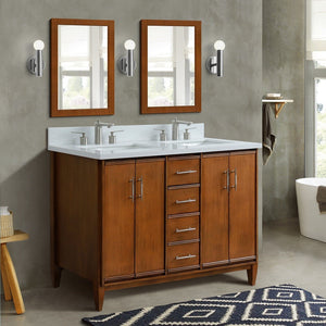 Bellaterra 49" Double Sink Vanity in Walnut Finish with Counter Top and Sink 400901-49D-WA, White Quartz / Rectangle, Front