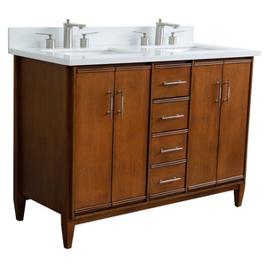 Bellaterra 49" Double Sink Vanity in Walnut Finish with Counter Top and Sink 400901-49D-WA, White Quartz / Rectangle, Front