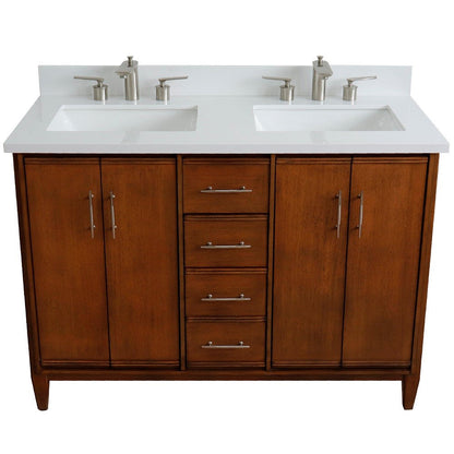 Bellaterra 49" Double Sink Vanity in Walnut Finish with Counter Top and Sink 400901-49D-WA, White Quartz / Rectangle, Front