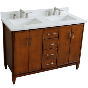 Bellaterra 49" Double Sink Vanity in Walnut Finish with Counter Top and Sink 400901-49D-WA, White Quartz / Rectangle, Front Top