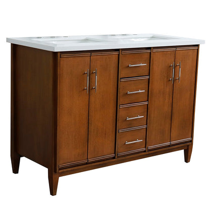 Bellaterra 49" Double Sink Vanity in Walnut Finish with Counter Top and Sink 400901-49D-WA, White Quartz / Rectangle, Front