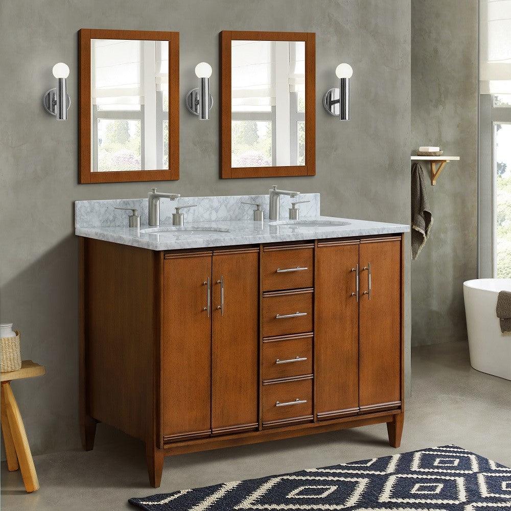 Bellaterra 49" Double Sink Vanity in Walnut Finish with Counter Top and Sink 400901-49D-WA, White Carrara Marble / Oval, Front