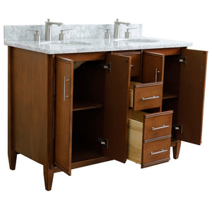 Bellaterra 49" Double Sink Vanity in Walnut Finish with Counter Top and Sink 400901-49D-WA, White Carrara Marble / Oval, Open