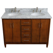 Load image into Gallery viewer, Bellaterra 49&quot; Double Sink Vanity in Walnut Finish with Counter Top and Sink 400901-49D-WA, White Carrara Marble / Oval, Front Top