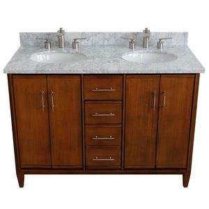 Bellaterra 49" Double Sink Vanity in Walnut Finish with Counter Top and Sink 400901-49D-WA, White Carrara Marble / Oval, Front Top