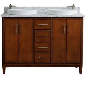 Bellaterra 49" Double Sink Vanity in Walnut Finish with Counter Top and Sink 400901-49D-WA, White Carrara Marble / Round, Front