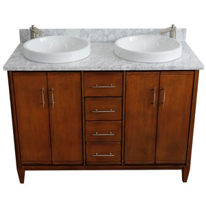 Bellaterra 49" Double Sink Vanity in Walnut Finish with Counter Top and Sink 400901-49D-WA, White Carrara Marble / Round, Top Front