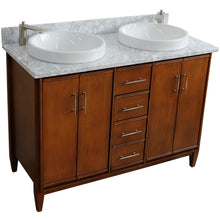 Load image into Gallery viewer, Bellaterra 49&quot; Double Sink Vanity in Walnut Finish with Counter Top and Sink 400901-49D-WA, White Carrara Marble / Round, Top Front