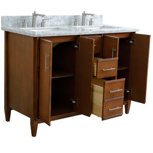 Bellaterra 49" Double Sink Vanity in Walnut Finish with Counter Top and Sink 400901-49D-WA, White Carrara Marble / Rectangle, Open