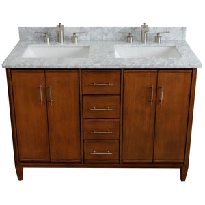 Bellaterra 49" Double Sink Vanity in Walnut Finish with Counter Top and Sink 400901-49D-WA, White Carrara Marble / Rectangle, Front