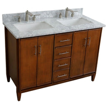 Load image into Gallery viewer, Bellaterra 49&quot; Double Sink Vanity in Walnut Finish with Counter Top and Sink 400901-49D-WA, White Carrara Marble / Rectangle, Top Front