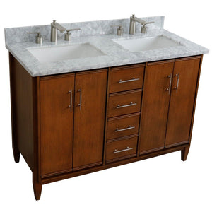 Bellaterra 49" Double Sink Vanity in Walnut Finish with Counter Top and Sink 400901-49D-WA, White Carrara Marble / Rectangle, Top Front