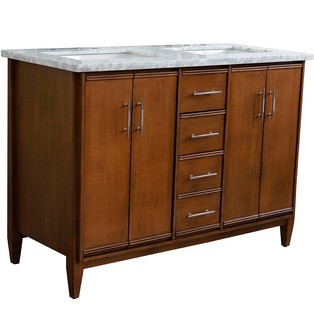 Bellaterra 49" Double Sink Vanity in Walnut Finish with Counter Top and Sink 400901-49D-WA, White Carrara Marble / Rectangle, Front
