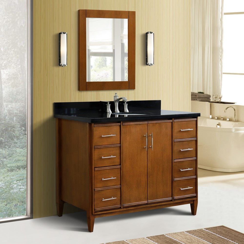 Bellaterra 49" Single Sink Vanity in Walnut Finish with Counter Top and Sink 400901-49S-WA, Black Galaxy Granite / Oval, Front