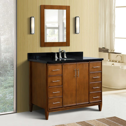 Bellaterra 49" Single Sink Vanity in Walnut Finish with Counter Top and Sink 400901-49S-WA, Black Galaxy Granite / Oval, Front