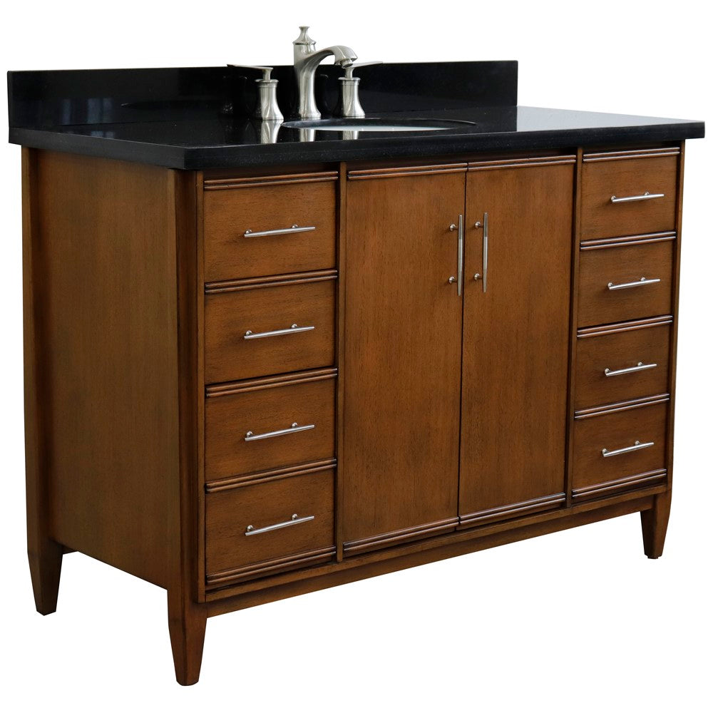 Bellaterra 49" Single Sink Vanity in Walnut Finish with Counter Top and Sink 400901-49S-WA, Black Galaxy Granite / Oval, Front