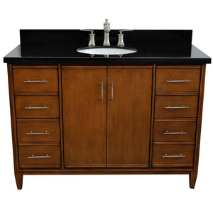 Bellaterra 49" Single Sink Vanity in Walnut Finish with Counter Top and Sink 400901-49S-WA, Black Galaxy Granite / Oval, Front