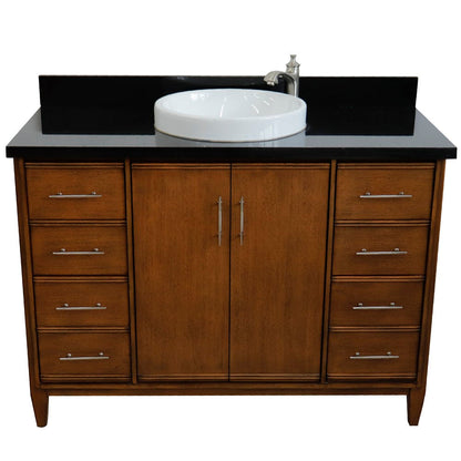 Bellaterra 49" Single Sink Vanity in Walnut Finish with Counter Top and Sink 400901-49S-WA, Black Galaxy Granite / Round, Front SIde