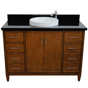 Bellaterra 49" Single Sink Vanity in Walnut Finish with Counter Top and Sink 400901-49S-WA, Black Galaxy Granite / Round, Front SIde