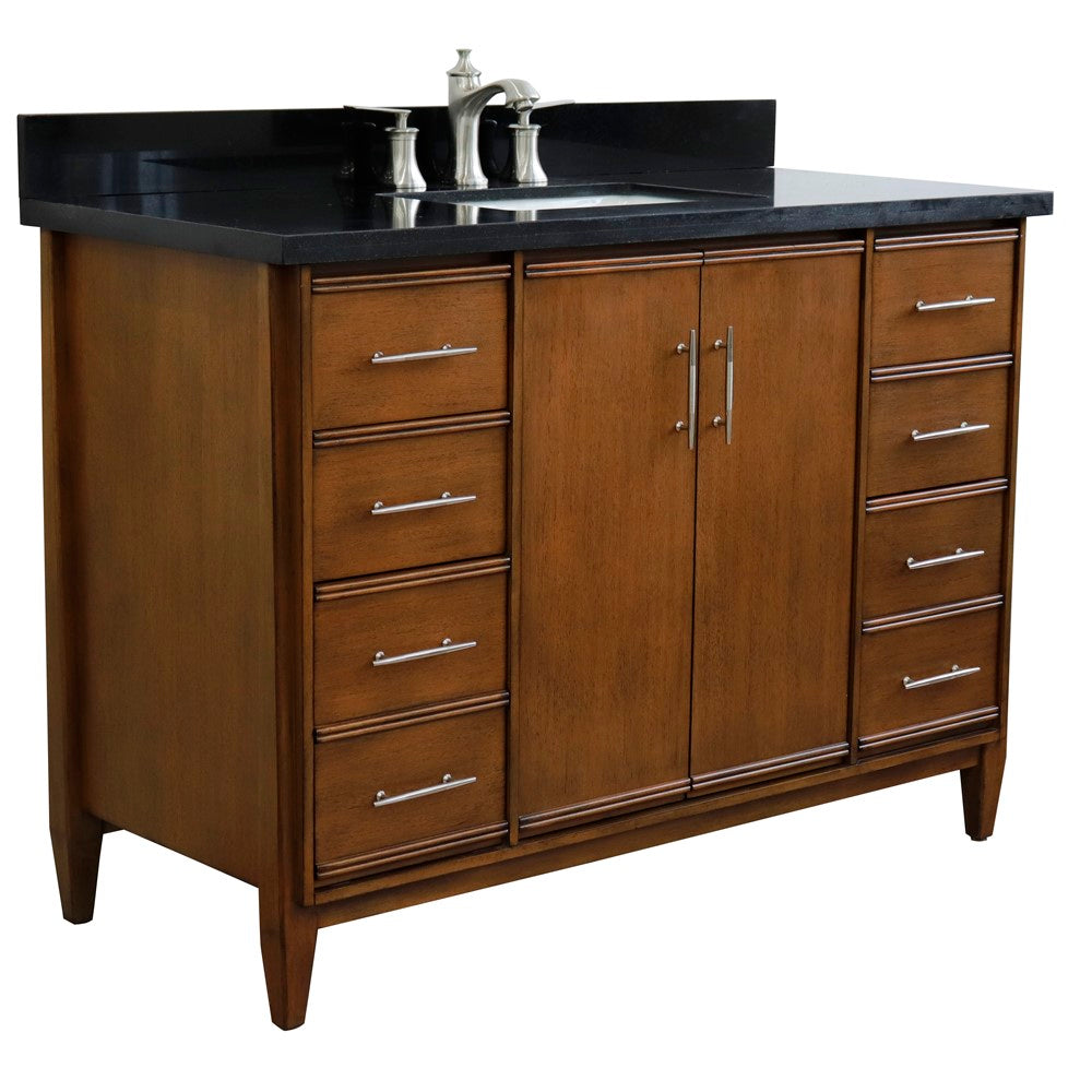 Bellaterra 49" Single Sink Vanity in Walnut Finish with Counter Top and Sink 400901-49S-WA, Black Galaxy Granite / Rectangle, Front